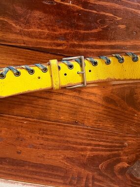 Yellow Lace-Trim Leather Women's Belt